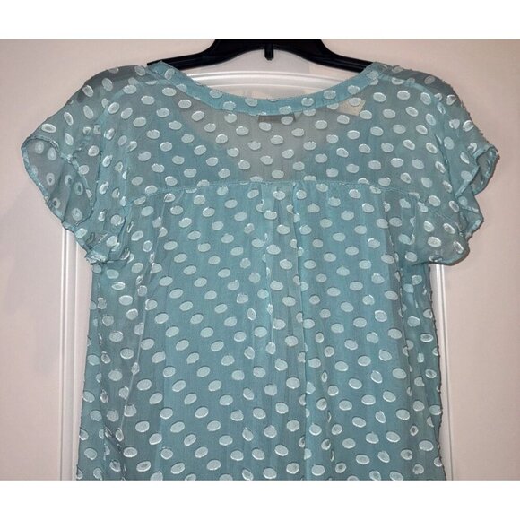 Soft Surroundings Blue Sheer Lined Button Up Flutter Sleeve Silk Blouse Top XS - Picture 5 of 9